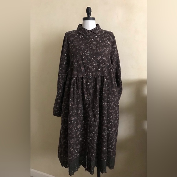 Dresses & Skirts - Floral Brown Long Sleeve Flannel Dress